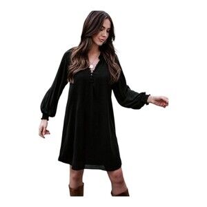 Veronica M Onyx Button L/S Dress NWT